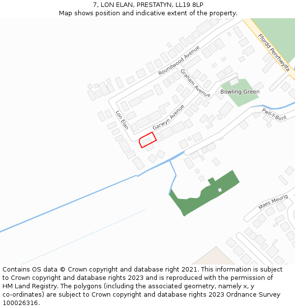 7, LON ELAN, PRESTATYN, LL19 8LP: Location map and indicative extent of plot