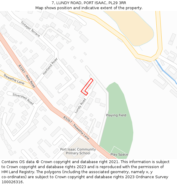 7, LUNDY ROAD, PORT ISAAC, PL29 3RR: Location map and indicative extent of plot