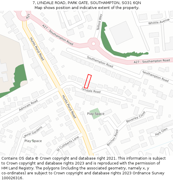 7, LYNDALE ROAD, PARK GATE, SOUTHAMPTON, SO31 6QN: Location map and indicative extent of plot