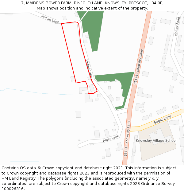 7, MAIDENS BOWER FARM, PINFOLD LANE, KNOWSLEY, PRESCOT, L34 9EJ: Location map and indicative extent of plot