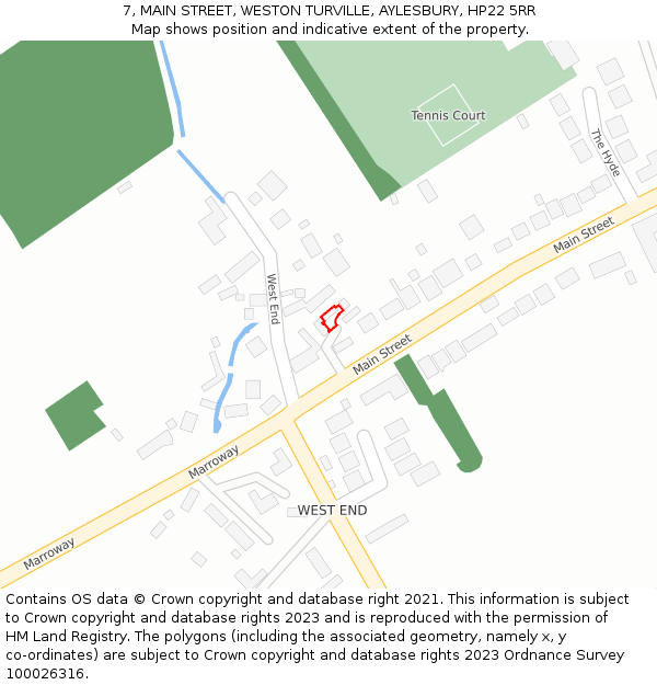7, MAIN STREET, WESTON TURVILLE, AYLESBURY, HP22 5RR: Location map and indicative extent of plot