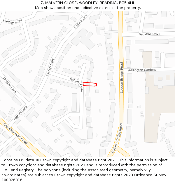 7, MALVERN CLOSE, WOODLEY, READING, RG5 4HL: Location map and indicative extent of plot