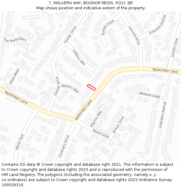 7, MALVERN WAY, BOGNOR REGIS, PO21 3JR: Location map and indicative extent of plot