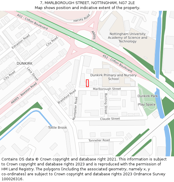 7, MARLBOROUGH STREET, NOTTINGHAM, NG7 2LE: Location map and indicative extent of plot