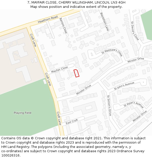 7, MAYFAIR CLOSE, CHERRY WILLINGHAM, LINCOLN, LN3 4GH: Location map and indicative extent of plot