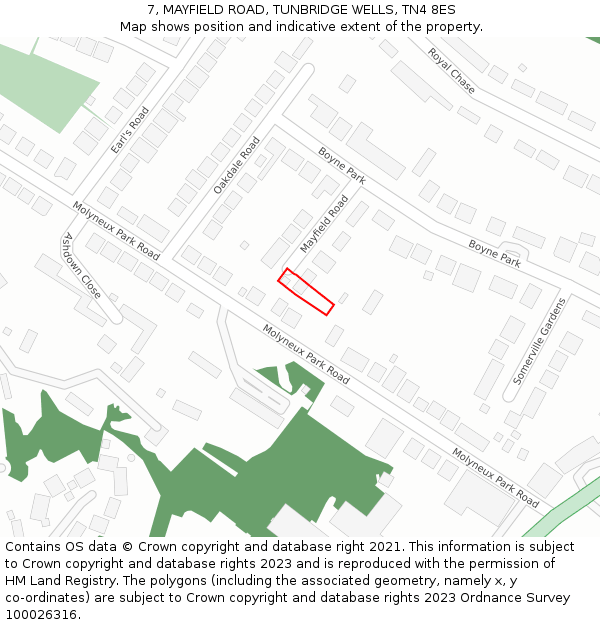 7, MAYFIELD ROAD, TUNBRIDGE WELLS, TN4 8ES: Location map and indicative extent of plot