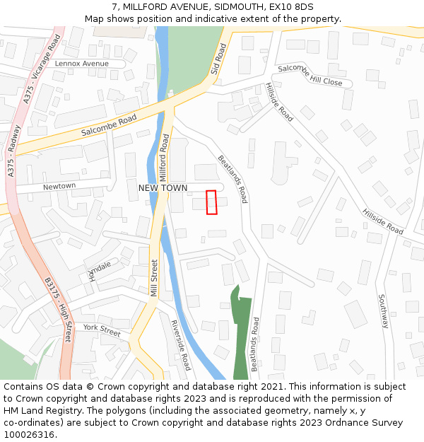 7, MILLFORD AVENUE, SIDMOUTH, EX10 8DS: Location map and indicative extent of plot