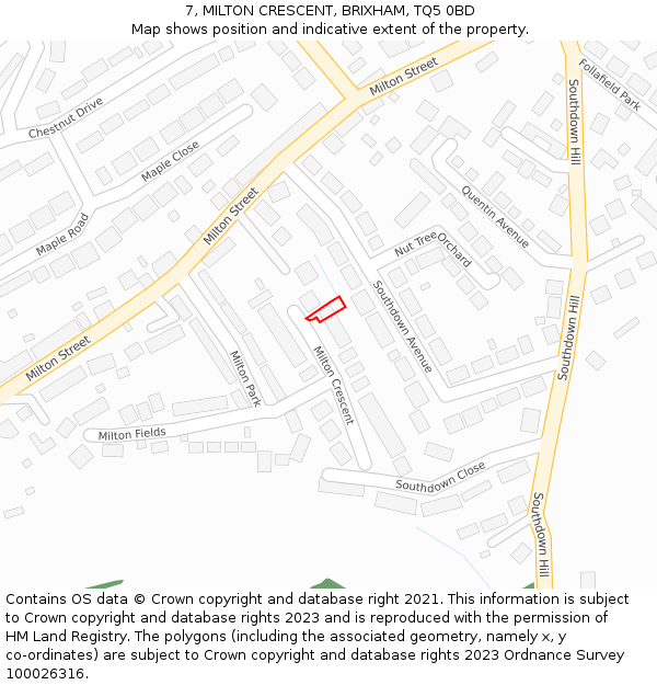 7, MILTON CRESCENT, BRIXHAM, TQ5 0BD: Location map and indicative extent of plot