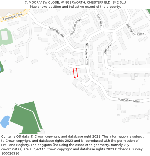 7, MOOR VIEW CLOSE, WINGERWORTH, CHESTERFIELD, S42 6LU: Location map and indicative extent of plot