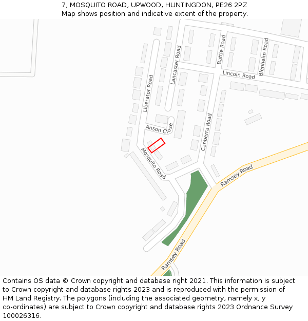 7, MOSQUITO ROAD, UPWOOD, HUNTINGDON, PE26 2PZ: Location map and indicative extent of plot