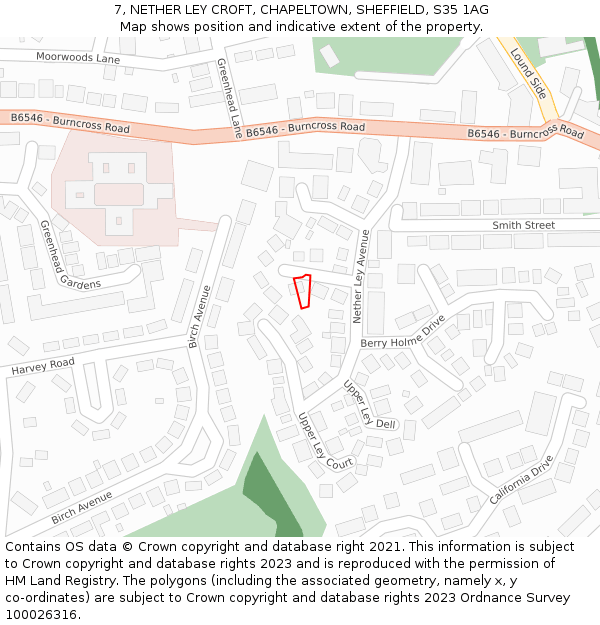 7, NETHER LEY CROFT, CHAPELTOWN, SHEFFIELD, S35 1AG: Location map and indicative extent of plot