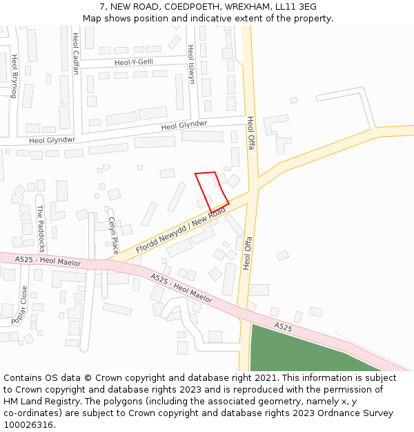 7, NEW ROAD, COEDPOETH, WREXHAM, LL11 3EG: Location map and indicative extent of plot