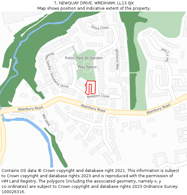 7, NEWQUAY DRIVE, WREXHAM, LL13 0JX: Location map and indicative extent of plot