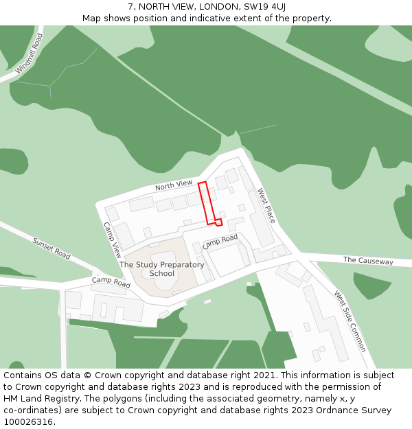 7, NORTH VIEW, LONDON, SW19 4UJ: Location map and indicative extent of plot