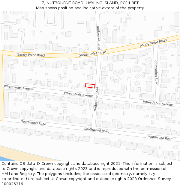 7, NUTBOURNE ROAD, HAYLING ISLAND, PO11 9RT: Location map and indicative extent of plot