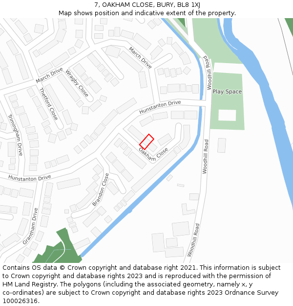 7, OAKHAM CLOSE, BURY, BL8 1XJ: Location map and indicative extent of plot