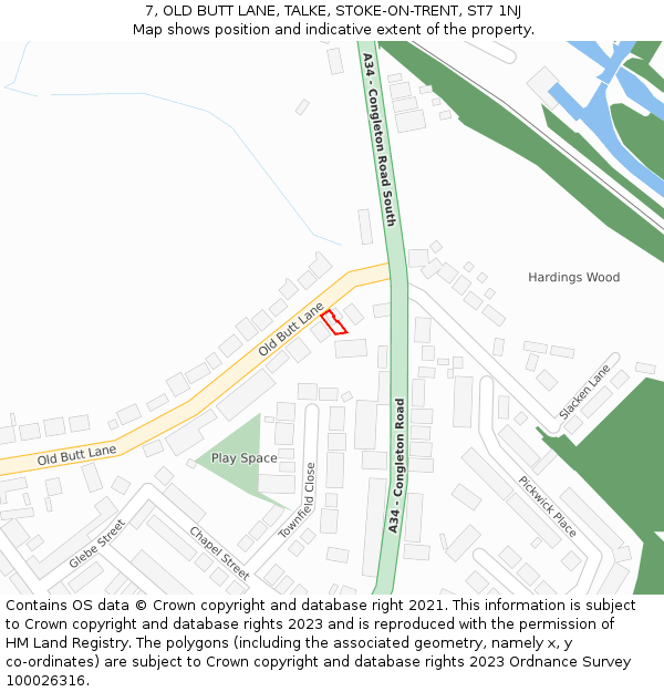 7, OLD BUTT LANE, TALKE, STOKE-ON-TRENT, ST7 1NJ: Location map and indicative extent of plot