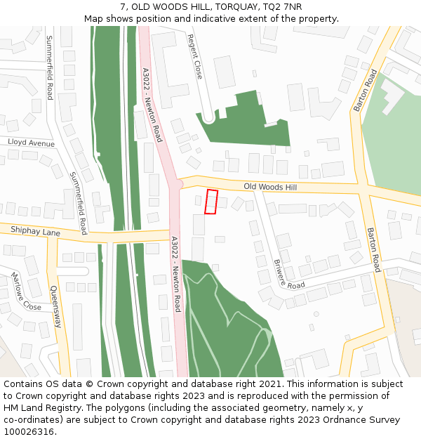 7, OLD WOODS HILL, TORQUAY, TQ2 7NR: Location map and indicative extent of plot