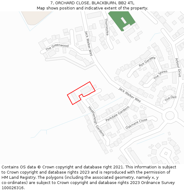 7, ORCHARD CLOSE, BLACKBURN, BB2 4TL: Location map and indicative extent of plot