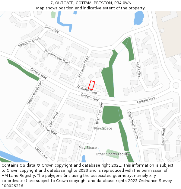 7, OUTGATE, COTTAM, PRESTON, PR4 0WN: Location map and indicative extent of plot