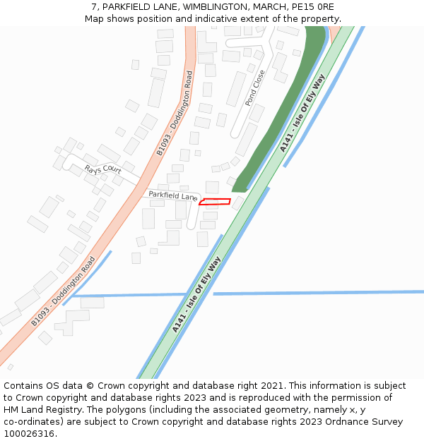 7, PARKFIELD LANE, WIMBLINGTON, MARCH, PE15 0RE: Location map and indicative extent of plot