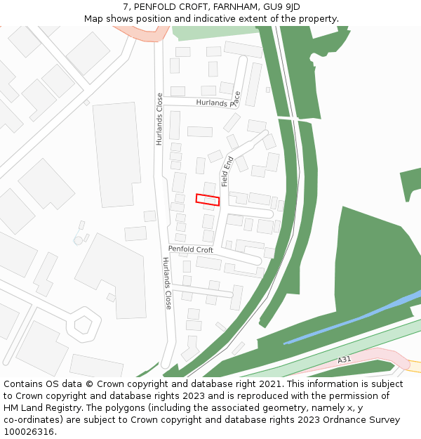 7, PENFOLD CROFT, FARNHAM, GU9 9JD: Location map and indicative extent of plot