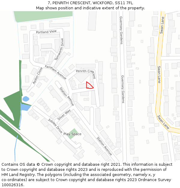 7, PENRITH CRESCENT, WICKFORD, SS11 7FL: Location map and indicative extent of plot