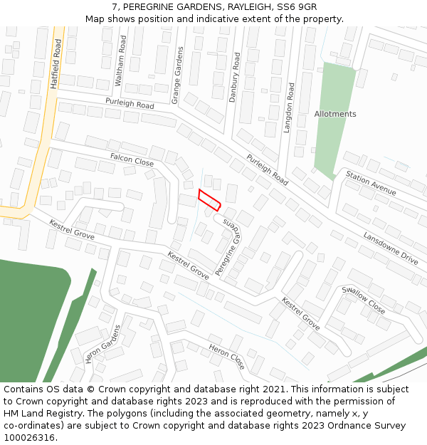 7, PEREGRINE GARDENS, RAYLEIGH, SS6 9GR: Location map and indicative extent of plot