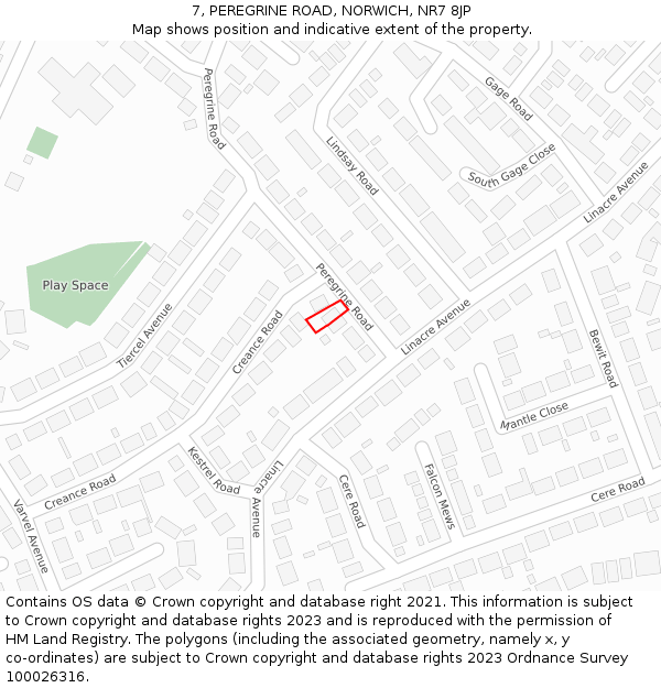 7, PEREGRINE ROAD, NORWICH, NR7 8JP: Location map and indicative extent of plot