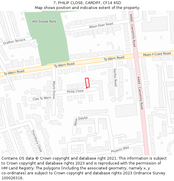 7, PHILIP CLOSE, CARDIFF, CF14 4SD: Location map and indicative extent of plot