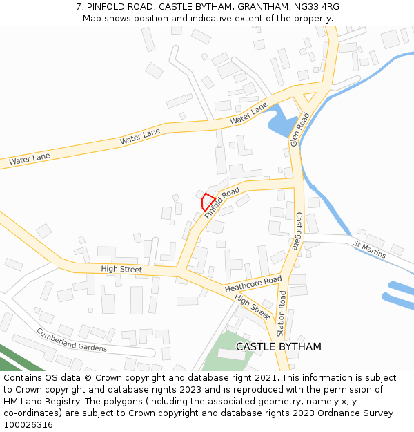 7, PINFOLD ROAD, CASTLE BYTHAM, GRANTHAM, NG33 4RG: Location map and indicative extent of plot