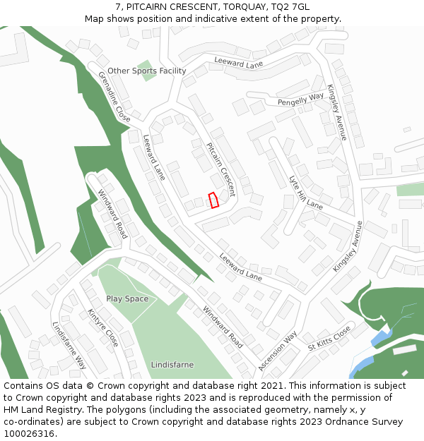 7, PITCAIRN CRESCENT, TORQUAY, TQ2 7GL: Location map and indicative extent of plot