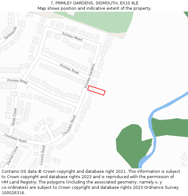 7, PRIMLEY GARDENS, SIDMOUTH, EX10 9LE: Location map and indicative extent of plot