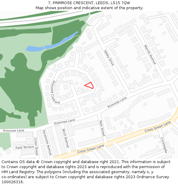 7, PRIMROSE CRESCENT, LEEDS, LS15 7QW: Location map and indicative extent of plot