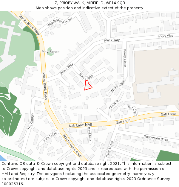 7, PRIORY WALK, MIRFIELD, WF14 9QR: Location map and indicative extent of plot