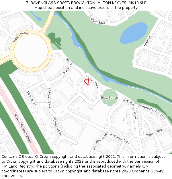 7, RAVENGLASS CROFT, BROUGHTON, MILTON KEYNES, MK10 9LP: Location map and indicative extent of plot