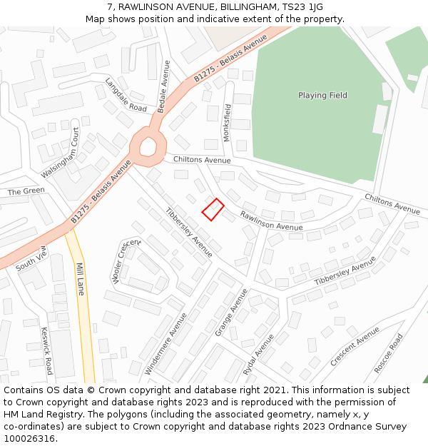 7, RAWLINSON AVENUE, BILLINGHAM, TS23 1JG: Location map and indicative extent of plot