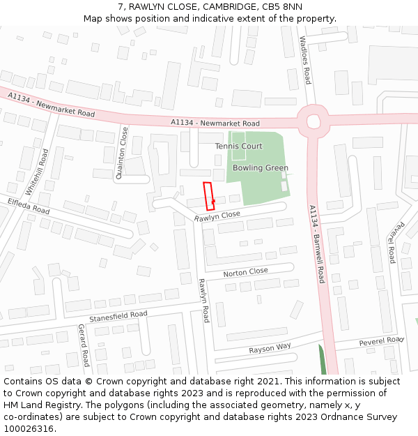 7, RAWLYN CLOSE, CAMBRIDGE, CB5 8NN: Location map and indicative extent of plot