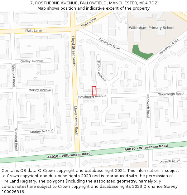 7, ROSTHERNE AVENUE, FALLOWFIELD, MANCHESTER, M14 7DZ: Location map and indicative extent of plot