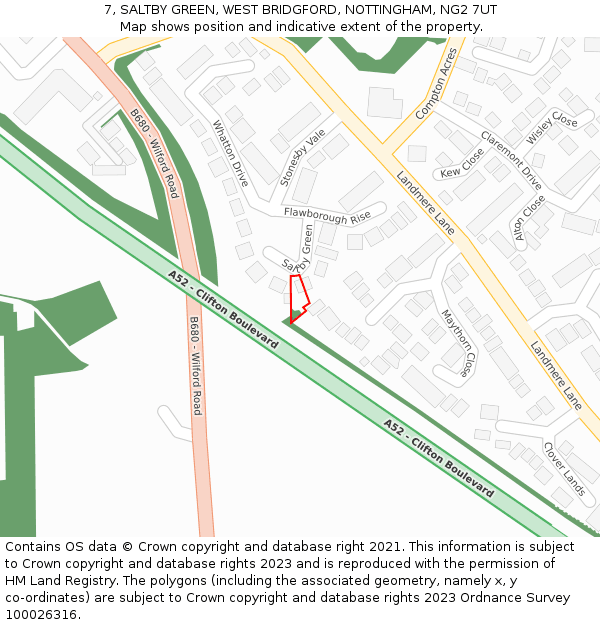 7, SALTBY GREEN, WEST BRIDGFORD, NOTTINGHAM, NG2 7UT: Location map and indicative extent of plot