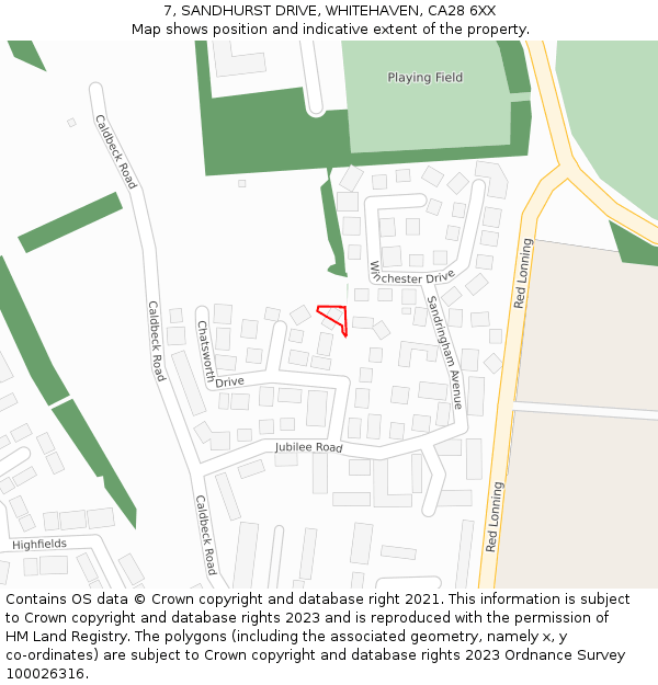 7, SANDHURST DRIVE, WHITEHAVEN, CA28 6XX: Location map and indicative extent of plot