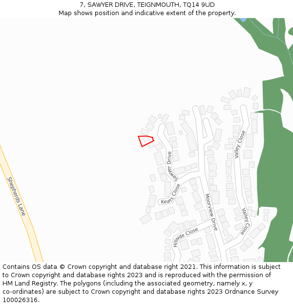 7, SAWYER DRIVE, TEIGNMOUTH, TQ14 9UD: Location map and indicative extent of plot