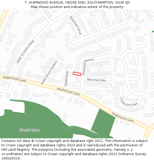 7, SHERWOOD AVENUE, HEDGE END, SOUTHAMPTON, SO30 0JY: Location map and indicative extent of plot