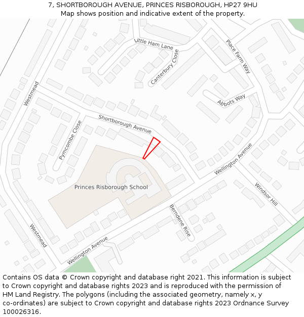 7, SHORTBOROUGH AVENUE, PRINCES RISBOROUGH, HP27 9HU: Location map and indicative extent of plot