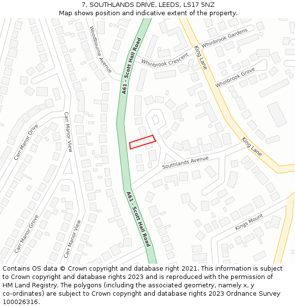 7, SOUTHLANDS DRIVE, LEEDS, LS17 5NZ: Location map and indicative extent of plot