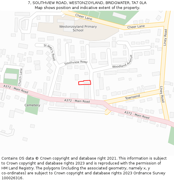 7, SOUTHVIEW ROAD, WESTONZOYLAND, BRIDGWATER, TA7 0LA: Location map and indicative extent of plot