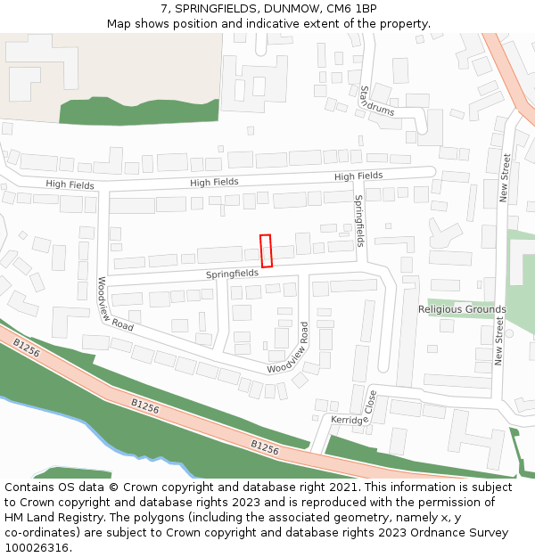 7, SPRINGFIELDS, DUNMOW, CM6 1BP: Location map and indicative extent of plot