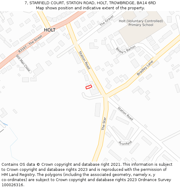 7, STARFIELD COURT, STATION ROAD, HOLT, TROWBRIDGE, BA14 6RD: Location map and indicative extent of plot