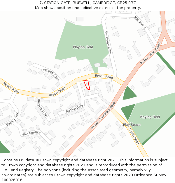 7, STATION GATE, BURWELL, CAMBRIDGE, CB25 0BZ: Location map and indicative extent of plot