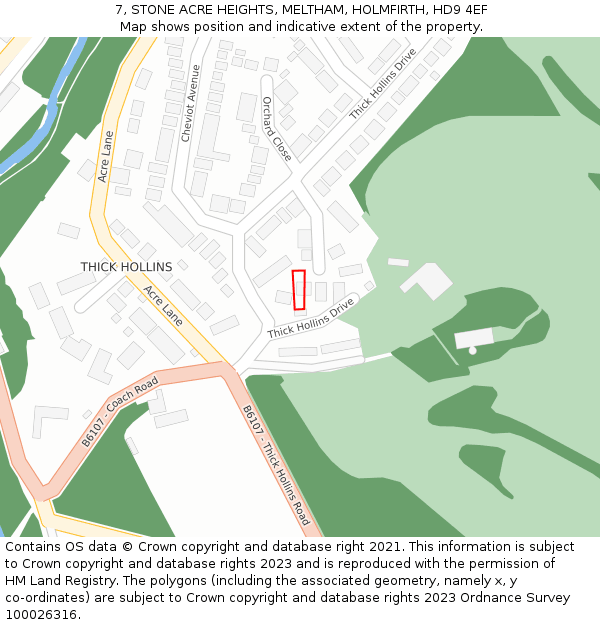 7, STONE ACRE HEIGHTS, MELTHAM, HOLMFIRTH, HD9 4EF: Location map and indicative extent of plot